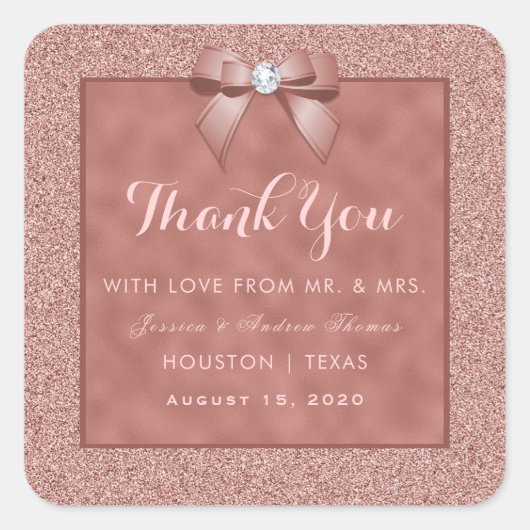 Roos Goud & Stijlvolle Glitter Bruiloft Vierkante Sticker (Voorkant)