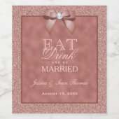 Roos Goud & Stijlvolle Glitter Bruiloft Wijn Etiket (Enkel label)