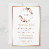 Roos Goud Stoffig Roze Bloemen Alles in Een Huweli Kaart (Voorkant)