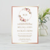 Roos Goud Stoffig Roze Bloemen Alles in Een Huweli Kaart (Staand voorkant)