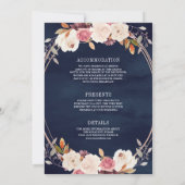 Roos Goud Stoffig Roze Bloemen Navy Blue Wedding Kaart (Achterkant)