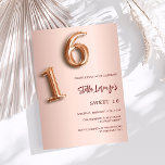 Roos goud Sweet 16 Kaart<br><div class="desc">Een moderne,  stijlvolle en glamoureuze uitnodiging voor het Sweet 16,  16th verjaardagsfeestje van een meisje. Een roos gouden gradiënt achtergrond. De naam is geschreven met een modern donker roos goudkleurig handschrift. Personaliseer en voeg uw feestdetails toe. Nummer 16 is geschreven met een ballonstijl lettertype,  script.</div>