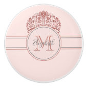 Roos goud tiara crown roze monogram name keramische knop (Voorkant)