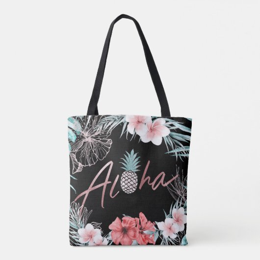 Roos Goud Tropisch Botanisch Aloha Ananas Chic Tote Bag (Achterkant)