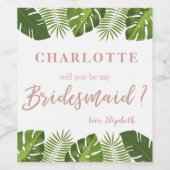 Roos goud tropisch bruidsmeisje Voorstel Wijn Etiket (Enkel label)