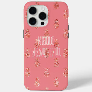 Roos Goud Tropische Glitter Ananas iPhone 15 Pro Max Hoesje