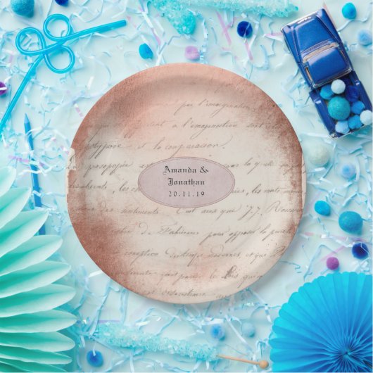 Roos Goud  Typografie Bruiloft Papieren Bordje (Feest)