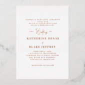 Roos Goud Verticaal Wit Beide Ouders Bruiloft Folie Uitnodiging (Voorkant)