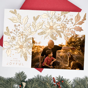 ROOS GOUD Vintage KERST Botanische Fotolijst Folie Feestdagenkaart