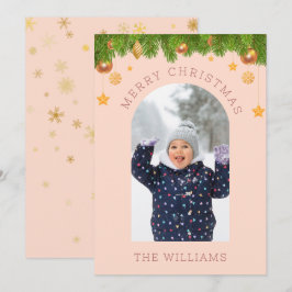 Roos Goud Vrolijk Kerstfeest Custom One Foto Feestdagenkaart