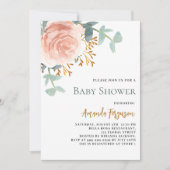 Roos goud waterkleurig bloemig baby shower kaart (Voorkant)