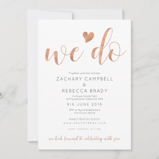 Roos Goud We Doen Bruiloft Uitnodiging Blush (Voorkant)