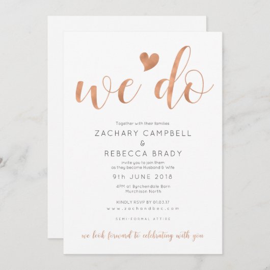 Roos Goud We Doen Bruiloft Uitnodiging Blush (Voorkant / Achterkant)