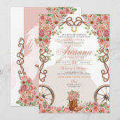 Roos Goud Western Charra Ranchera Quinceañera Kaart (Voorkant / Achterkant)