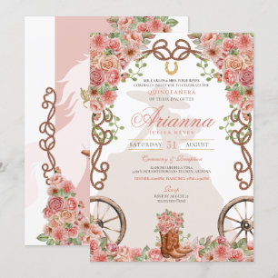 Roos Goud Western Charra Ranchera Quinceañera Kaart