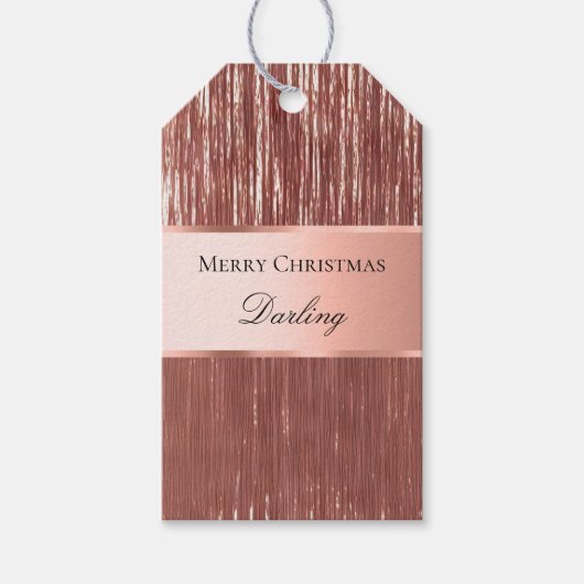 Roos Goud Wit Glam Tinsel Stripes Gift Labels Cadeaulabel (Voorkant)