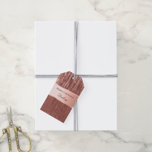 Roos Goud Wit Glam Tinsel Stripes Gift Labels Cadeaulabel (Met Touw)