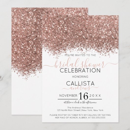 Roos Goud Wit Glitter Confetti Vrijgezellenfeest Kaart (Voorkant / Achterkant)