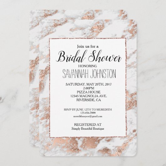  Roos Goud Wit Glitzy Marmer Vrijgezellenfeest Kaart