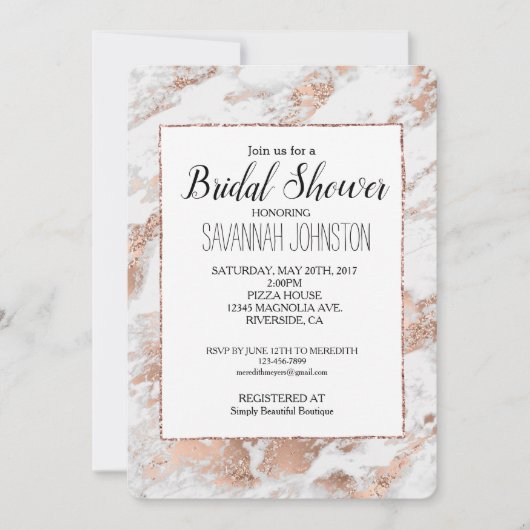  Roos Goud Wit Glitzy Marmer Vrijgezellenfeest Kaart (Voorkant)