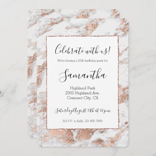  Roos Goud Wit Glitzy Marmeren Verjaardag Kaart (Voorkant / Achterkant)
