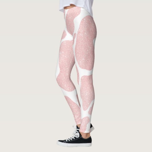 Roos Goud wit Grote Koe Vlekken Dierenpatroon Leggings (Links)