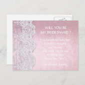 Roos Goud Wit Kant zal je mijn bruidsmeisje zijn Uitnodiging Briefkaart (Voorkant / Achterkant)