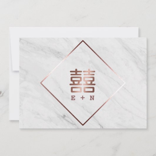 Roos Goud & Wit Marmer Chinees Bewaar de datum Save The Date (Voorkant)