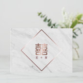 Roos Goud & Wit Marmer Chinees Bewaar de datum Save The Date (Staand voorkant)