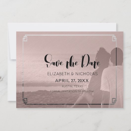 Roos Goud & Wit Marmer Chinees Bewaar de datum Save The Date (Achterkant)