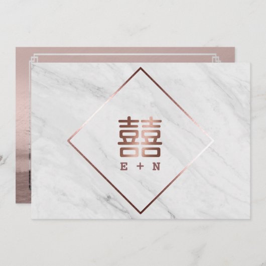 Roos Goud & Wit Marmer Chinees Bewaar de datum Save The Date (Voorkant / Achterkant)