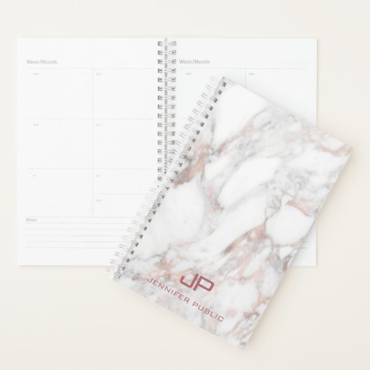Roos Goud Wit Marmer Elegant Modern Monogram Planner (Display)