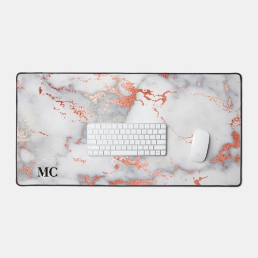 Roos Goud & Wit Marmer met Monogram Bureaumat (Keyboard & Muis)
