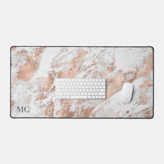 Roos goud & wit marmer met monogram, vs 2 bureaumat (Keyboard & Muis)