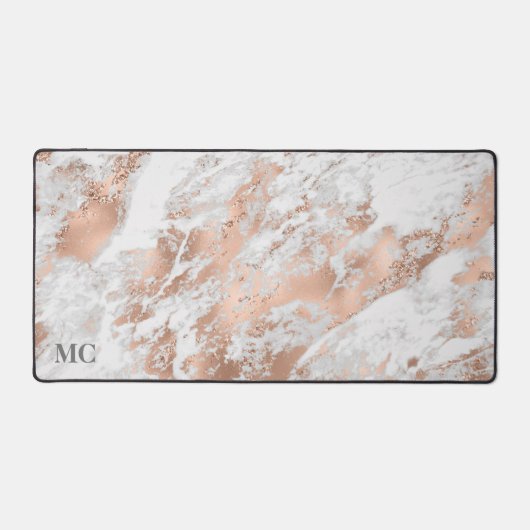 Roos goud & wit marmer met monogram, vs 2 bureaumat (Voorkant)