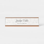 Roos Goud Wit Marmer Moderne Chique Sjabloon Bureau Naambordje (Voorkant)