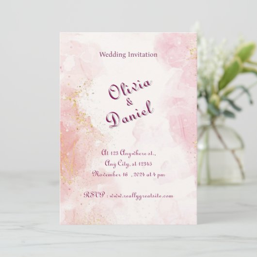 Roos Goud & Wit Marmer Uitnodiging (Staand voorkant)