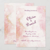 Roos Goud & Wit Marmer Uitnodiging (Voorkant / Achterkant)