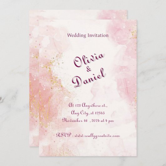 Roos Goud & Wit Marmer Uitnodiging (Voorkant / Achterkant)