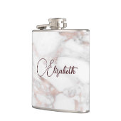 Roos Goud Wit Marmeren Script Naam Sjabloon Best Heupfles (Links)