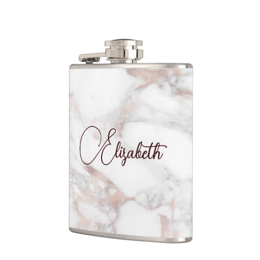 Roos Goud Wit Marmeren Script Naam Sjabloon Best Heupfles (Links)