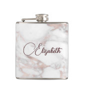 Roos Goud Wit Marmeren Script Naam Sjabloon Best Heupfles (Voorkant)