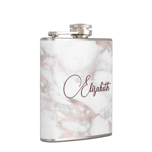 Roos Goud Wit Marmeren Script Naam Sjabloon Best Heupfles (Rechts)