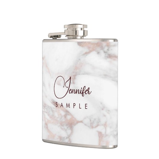 Roos Goud Wit Marmeren Sjabloon Beste Monogram Heupfles (Links)