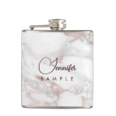 Roos Goud Wit Marmeren Sjabloon Beste Monogram Heupfles (Voorkant)