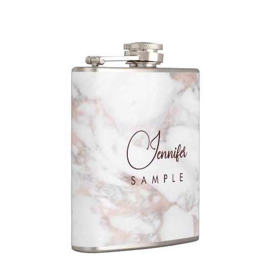 Roos Goud Wit Marmeren Sjabloon Beste Monogram Heupfles (Rechts)