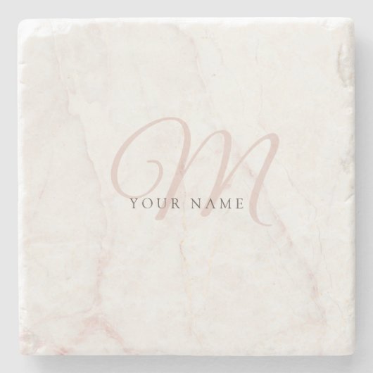 Roos Goud Wit Marmeren Steen Initiaal Stenen Onderzetter (Voorkant)