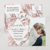 Roos Goud Wit Modern Marmer Save the Date Aankondigingskaart (Voorkant / Achterkant)