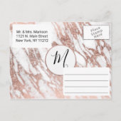 Roos Goud Wit Modern Marmer Save the Date Aankondigingskaart (Achterkant)