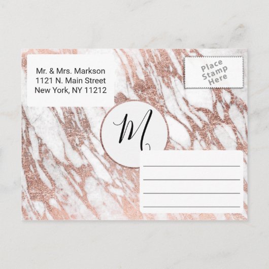 Roos Goud Wit Modern Marmer Save the Date Aankondigingskaart (Achterkant)